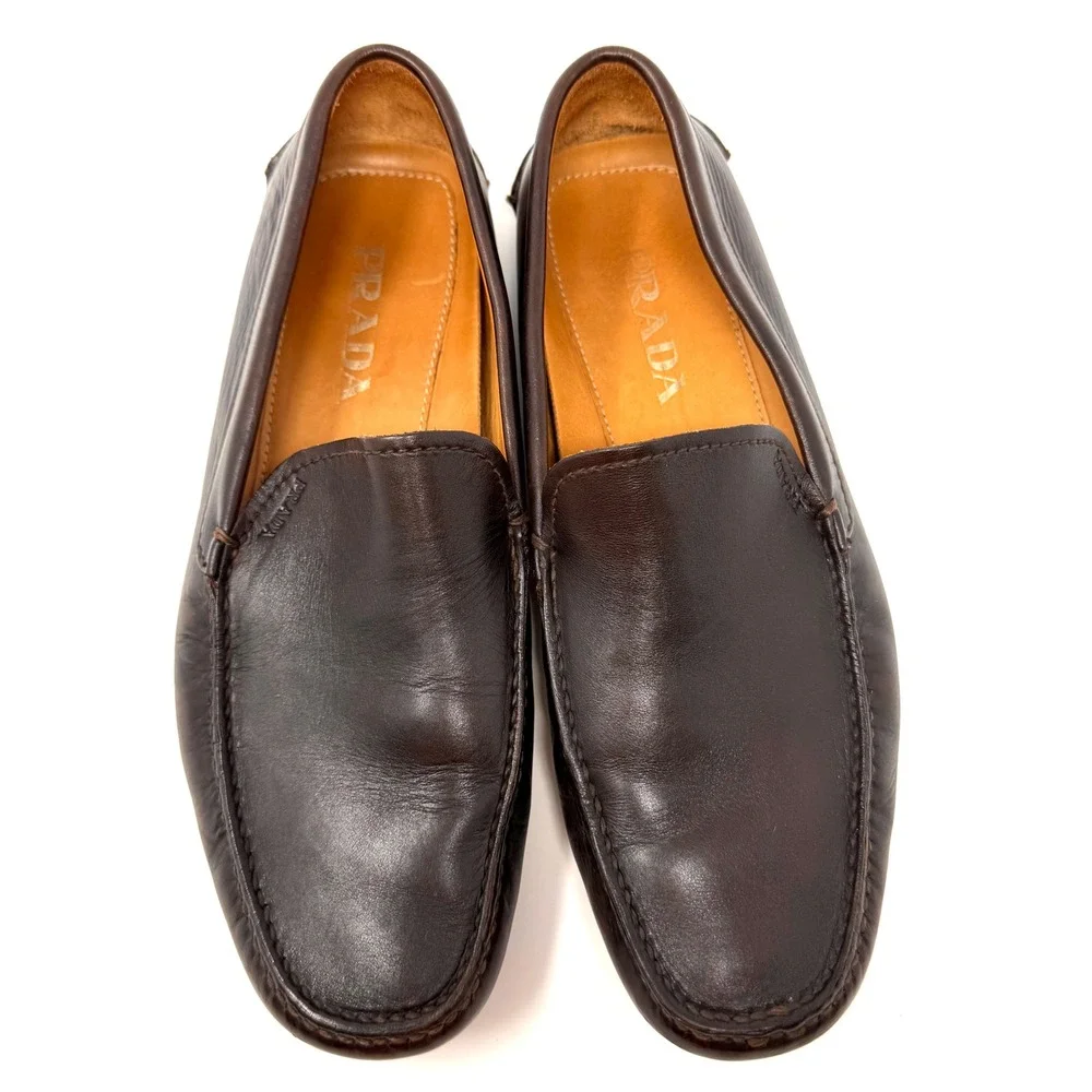 Prada Mens‎ 2D 1101 Dark Brown Leather Driving Moccasins  Mocs Loafers Shoes 8